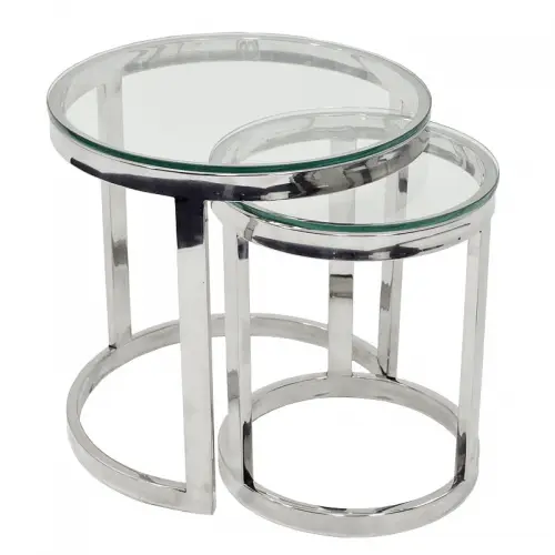  Side Table Set Haley 55x55x55cm With Clear Glass