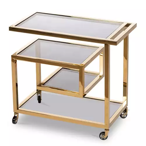 By Kohler  Bar Trolley Brodie Gold 83x42x78cm W/ Black Glass (111432)