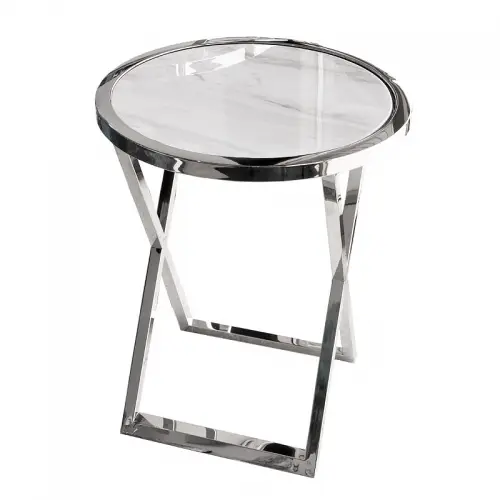  Side Table Mayfair white marble top silver leg