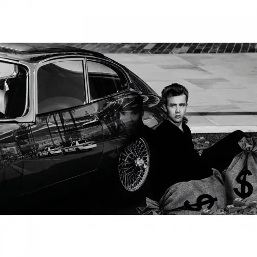  James Dean the Rebel with Car B&W 80x120x2cm